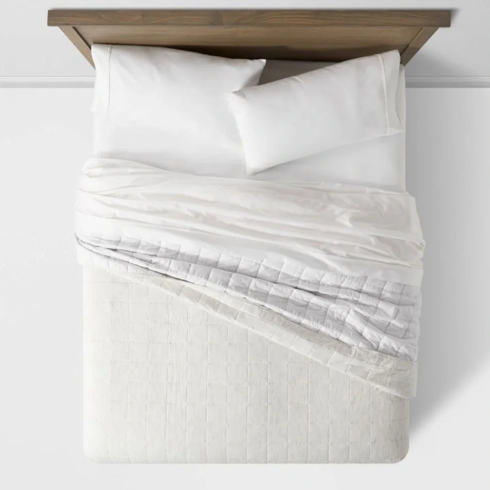 New King Space Dyed Cotton Linen Quilt Light Gray - Threshold
